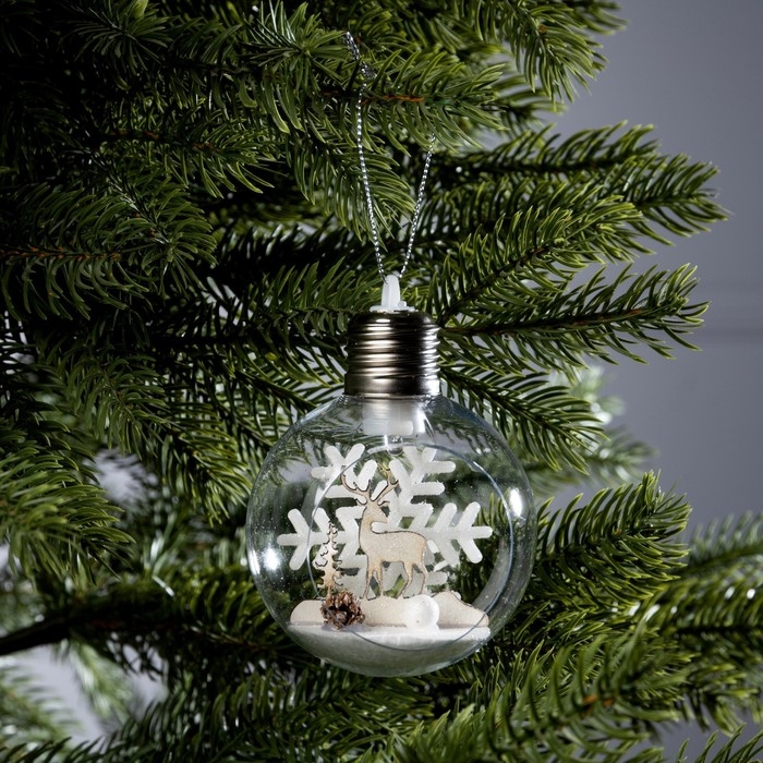 Ёлочный шар &laquo;Снежный пейзаж&raquo;, батарейки, 1 LED, свечение тёплое белое
