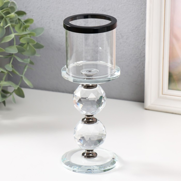 Подсвечник стекло на 1 свечу "Кристалл шар" чёрные вставки 18,3х7х7 см