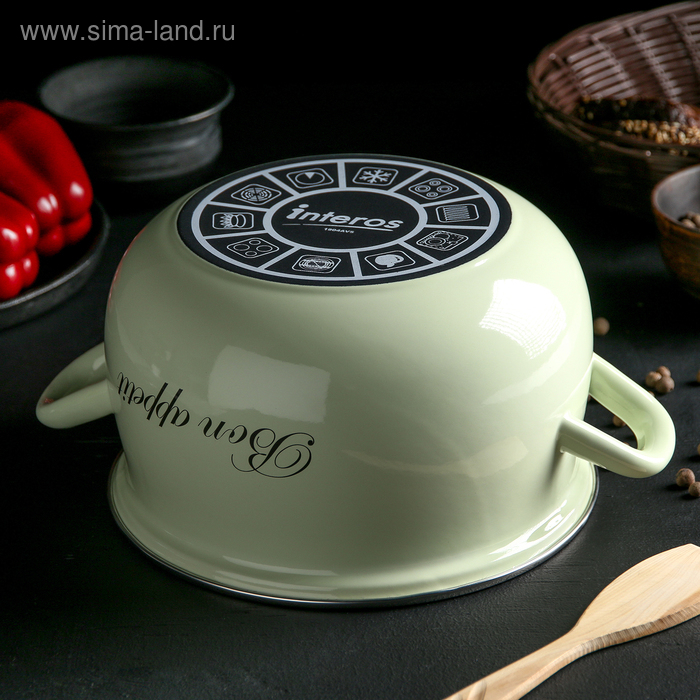 Кастрюля эмалированная &laquo;Лайм&raquo;, 4 л, стеклянная крышка, индукция, цвет светло-зелёный