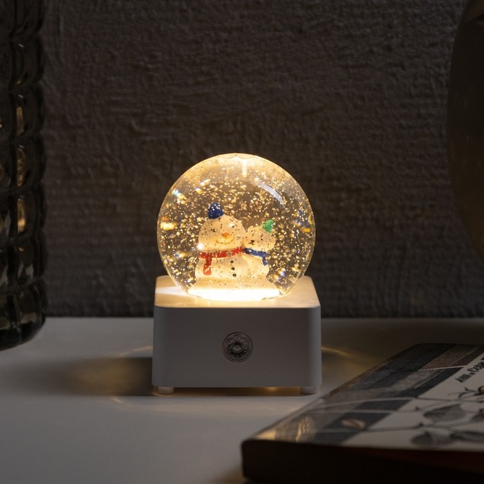 Светодиодная фигура &laquo;Шар со снеговиком и медведем&raquo; 10 &times; 14.3 &times; 10 см, пластик, USB, свечение тёплое белое