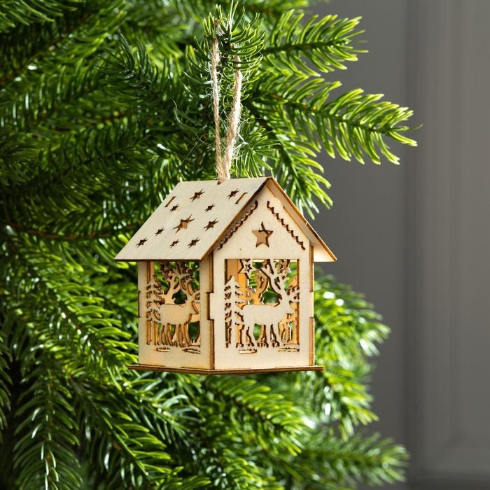 Ёлочная игрушка &laquo;Домик с оленем&raquo;, от батареек, свечение тёплое белое