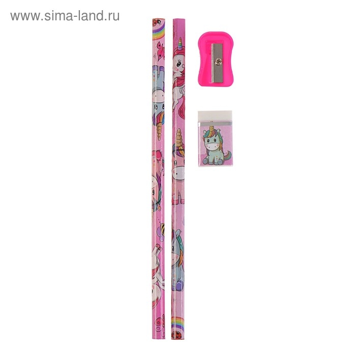 Набор настольный детский "Единорог" (подставка+2 карандаша+линейка+точилка+ластик+блокнот 8 листов)