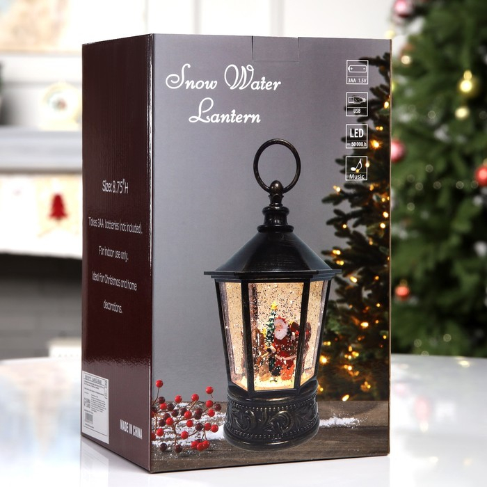 Светодиодная фигура &laquo;Дед Мороз и ёлка&raquo; 14 &times; 22 &times; 14 см, пластик, батарейки АААх3 (не в комплекте), свечение тёплое белое