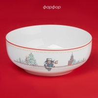 Салатник новогодний Доляна &laquo;Московский мишка&raquo;, 580 мл, 15,5&times;6 см, фарфор, цвет белый