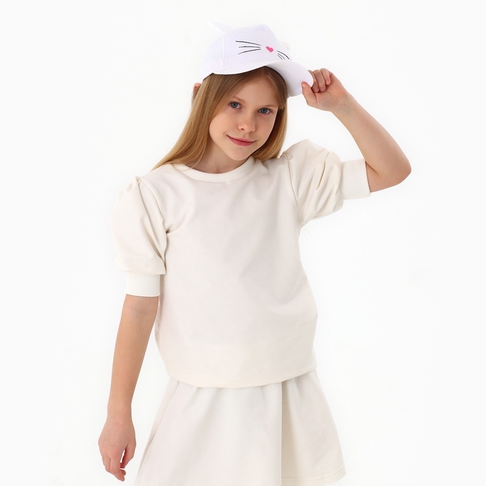 Кепка детская для девочки Кепка детская для девочки "Котик", с ушками, цвет белый р-р 52-54 5-7 лет
