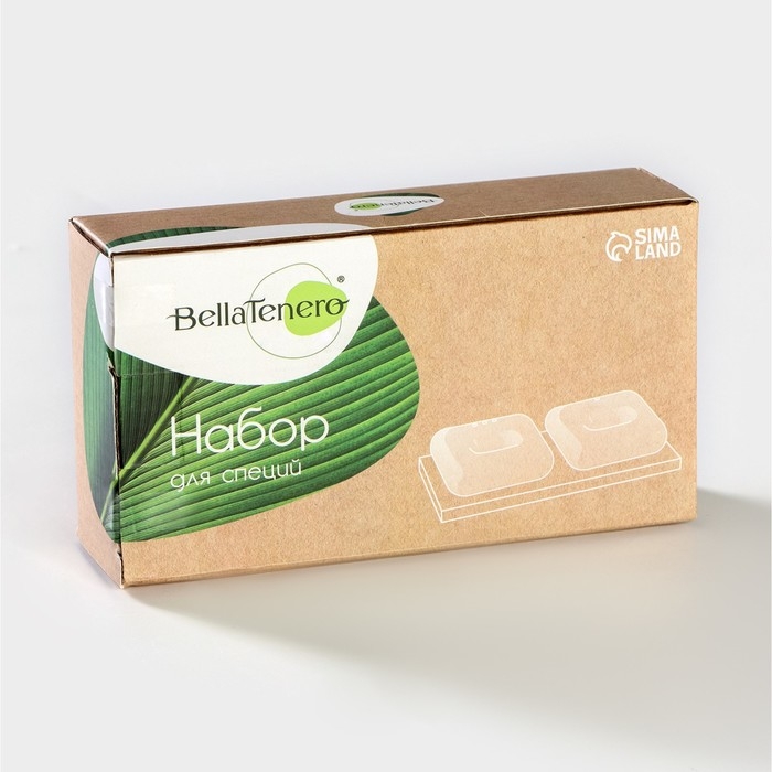 Набор фарфоровый для специй на бамбуковой подставке BellaTenero, 3 предмета: солонка 60 мл, перечница 60 мл, подставка, цвет белый