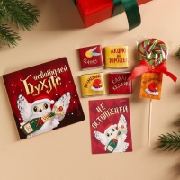 Гифтбокс &laquo;Новогодус Поздравлятус&raquo;: термостакан, чай чёрный с фруктами, леденец со вкусом арбуза, драже, молочный шоколад 4 шт.