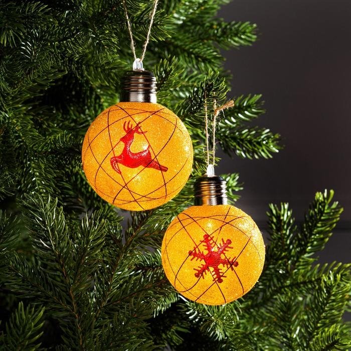 Набор ёлочных шаров &laquo;Красные нити&raquo; 2 шт., батарейки, 1 LED, свечение тёплое белое