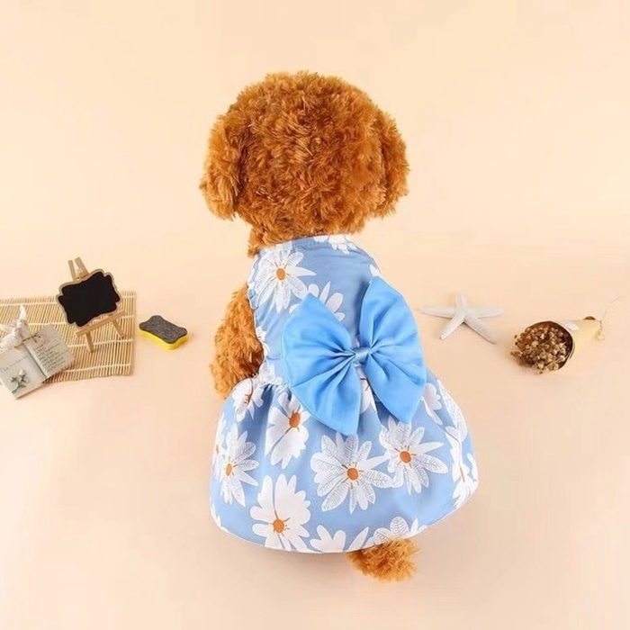 Платье для животных "Ромашки&raquo;, хлопок,  L (ДС 35, ОГ 45 см), голубое