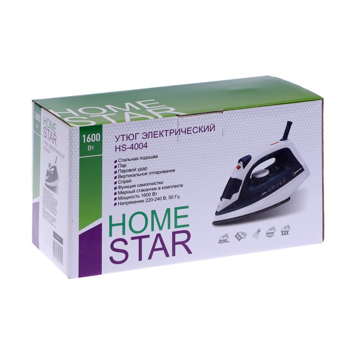 Утюг HOMESTAR HS-4004, 1600 Вт, нержавеющая сталь, 130 мл, голубой Утюг HOMESTAR HS-4004, 1600 Вт, нержавеющая сталь, 130 мл, голубой
