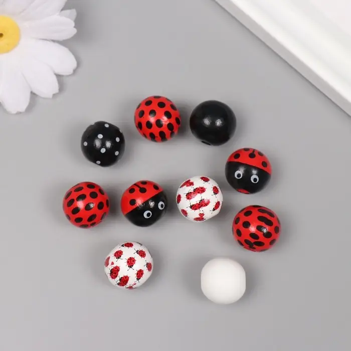 Бусины для творчества дерево "Божья коровка" набор 10 шт 1,6х1,6х1,6 см