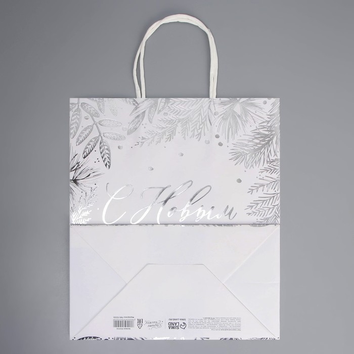 Пакет подарочный новогодний крафтовый &laquo;Серебро&raquo;, 22 х 25 х 12 см, Новый год