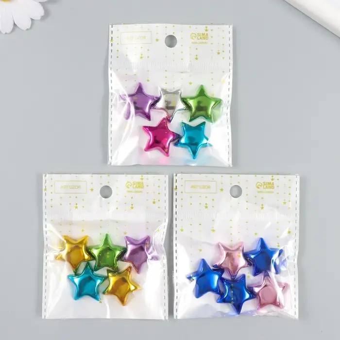 Бусина пластик с несквозным отверстием "Звезда глянцевый металлик" МИКС 2,5х2,5х0,7 см