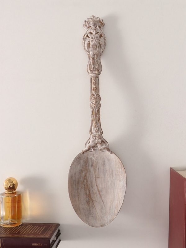 Панно интерьерное полистоун "Винтажная ложка" белая патина 12х43,5х5 см