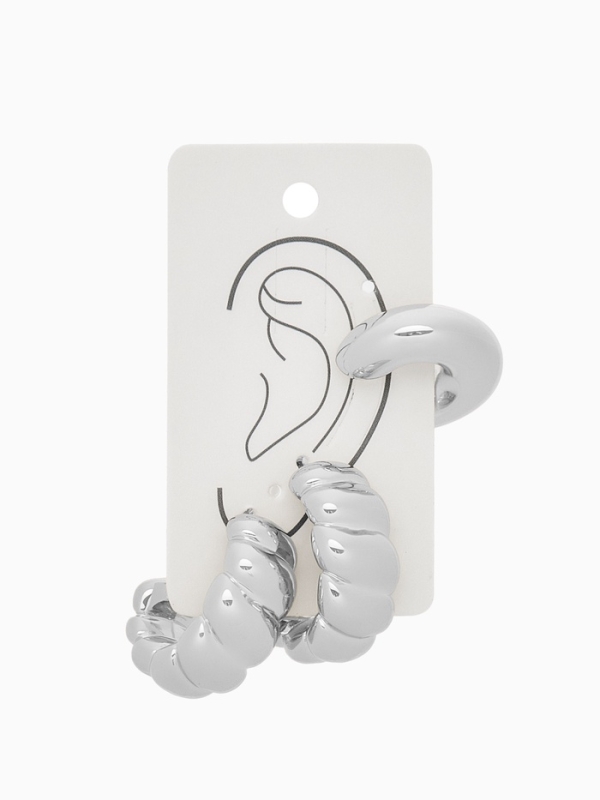 Набор серьги и каффы 3 шт. &laquo;Косичка&raquo; бублик, цвет серебро