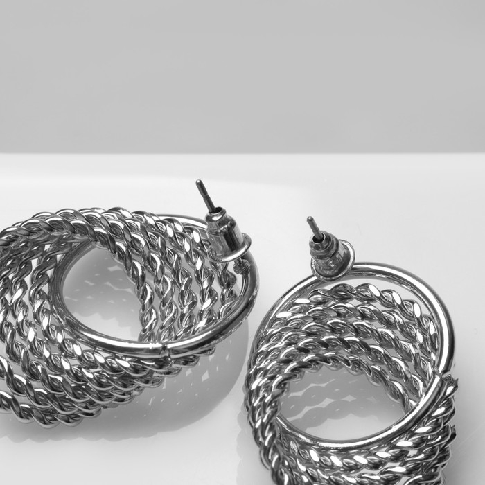 Серьги металл &laquo;Переплетение&raquo; нити, цвет серебро