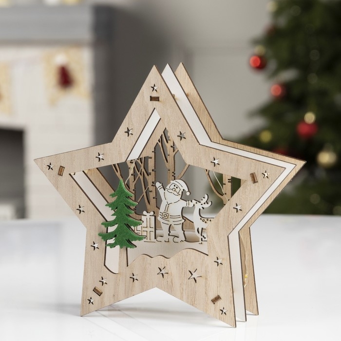 Светодиодная фигура &laquo;Звезда с Дедом Морозом&raquo; 17 &times; 17 &times; 4 см, дерево, батарейки АААх2 (не в комплекте), свечение тёплое белое