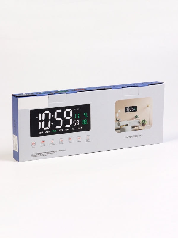 Часы электронные настенные, календарь термометр, 36.2 х 15.5 см, красные цифры 10 х 4.5 см 1076627 Часы электронные настенные, календарь термометр, 36.2 х 15.5 см, красные цифры 10 х 4.5 см 1076627