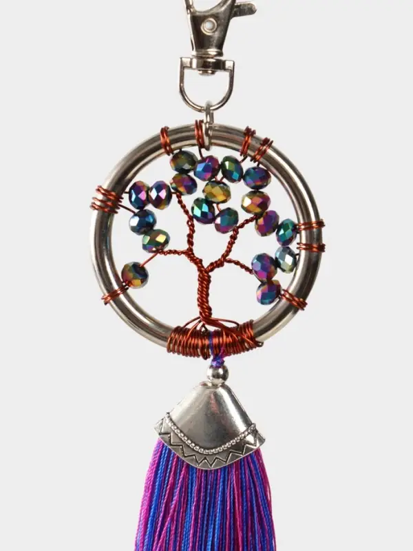 Брелок ловец снов "Древо жизни" 19 см, цв. фуксия, перламутр