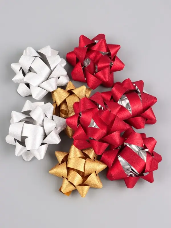 Бант - звезда №7.5, фасовка 8 шт., с блестками, МИКС