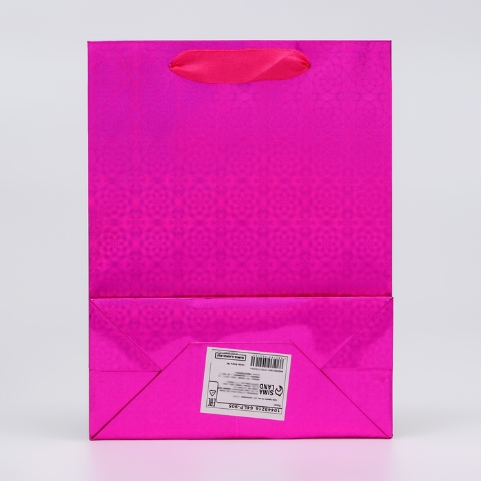 Пакет подарочный, фольгированный, упаковка, с окном, "Розовый", S 23,5 х18 х 8,5 см