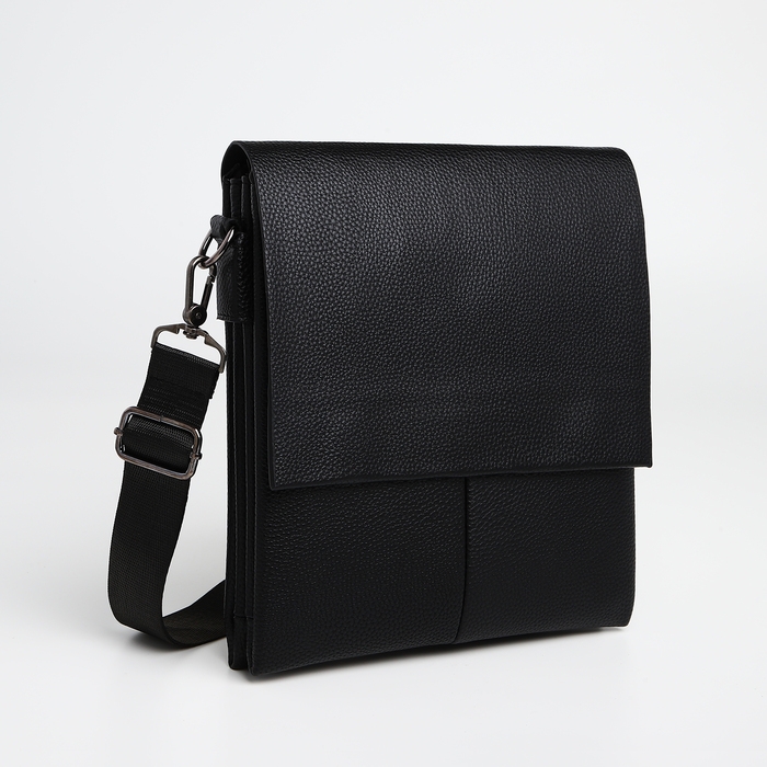 Сумка мужская через плечо TEXTURA, наружный карман, цвет чёрный Сумка мужская через плечо TEXTURA, наружный карман, цвет чёрный