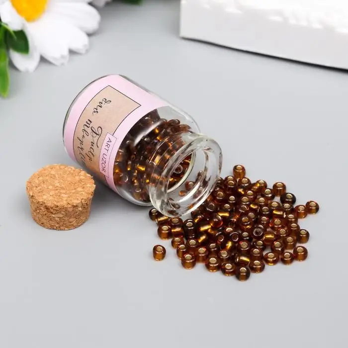 Бисер круглый 6/0 в бутылочке "Золотисто-коричневый" прозрачно-цветной 20 гр