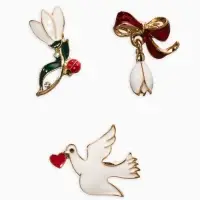 Броши "Голубь, подснежники" (набор 3шт), цветной в золоте