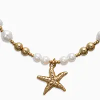 Кулон на жемчужных бусах "Морская звезда", цвет белый в золоте