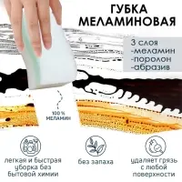 Губка меламиновая для удаления пятен &laquo;Тройной эффект&raquo;, 3 слоя: меламин, поролон, абразив, 11&times;7&times;3 см