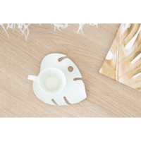 Чайная пара керамическая &laquo;Белая монстера&raquo;, кружка 100 мл, блюдце 15х14 см, цвет белый