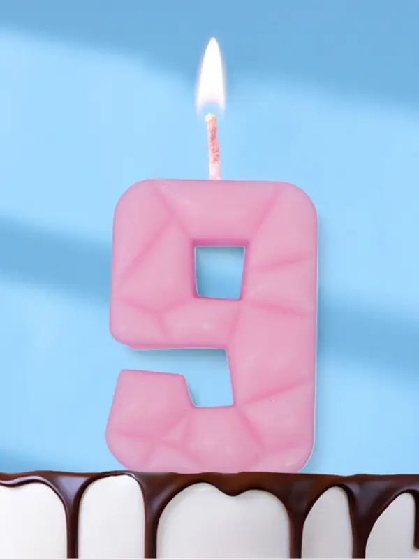 Свеча для торта &laquo;Цифра 9&raquo;, светло-розовая