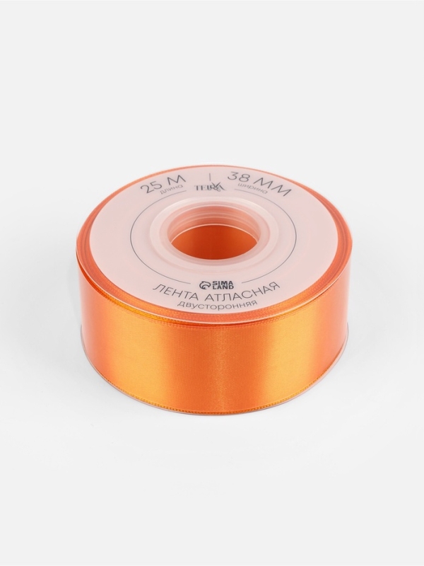 Лента атласная двухсторонняя №751 38мм*25&plusmn;1м ярко-оранжевый TR