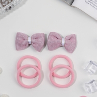 Набор для волос "Школьница галант" (4 резинки 3,5 см, 2 зажима 5,5 см) сияние, розовый