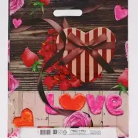 Пакет "Сердечки, полиэтиленовый с вырубной ручкой 38х47 см, 60 мкм