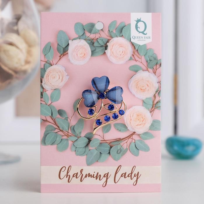 Брошь &laquo;Цветок&raquo; трилистник, цвет синий в золоте