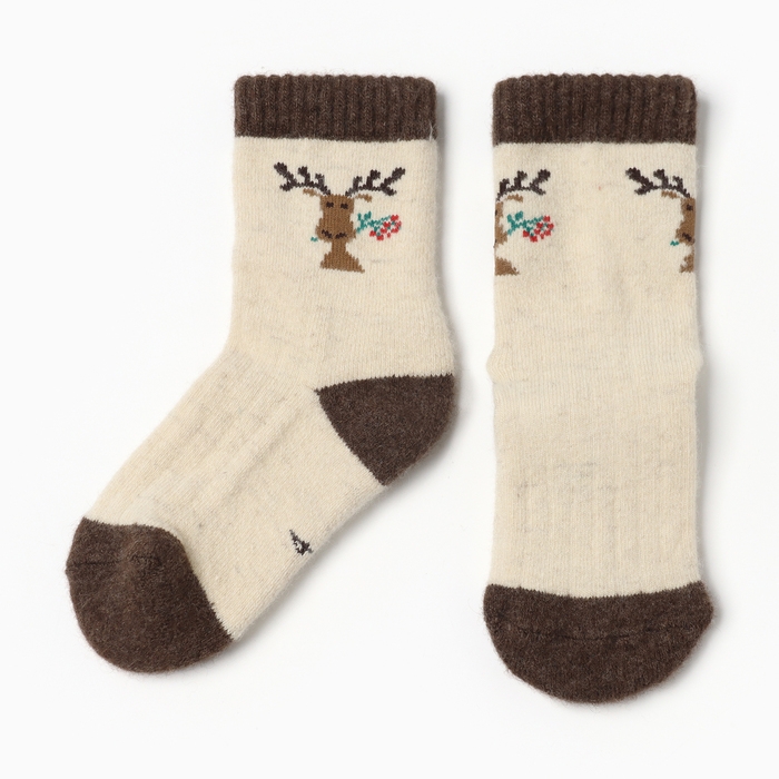 Носки детские из монгольской шерсти "Олень", цвет шоколадный, размер 10-12