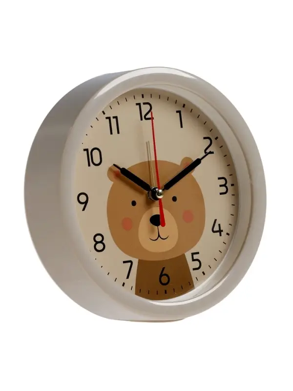 Будильник "Медвежонок", плавный ход, d=15см, бежевый