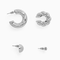 Набор серьги и каффы 4 шт &laquo;Мятые&raquo; переплетение, цвет серебро