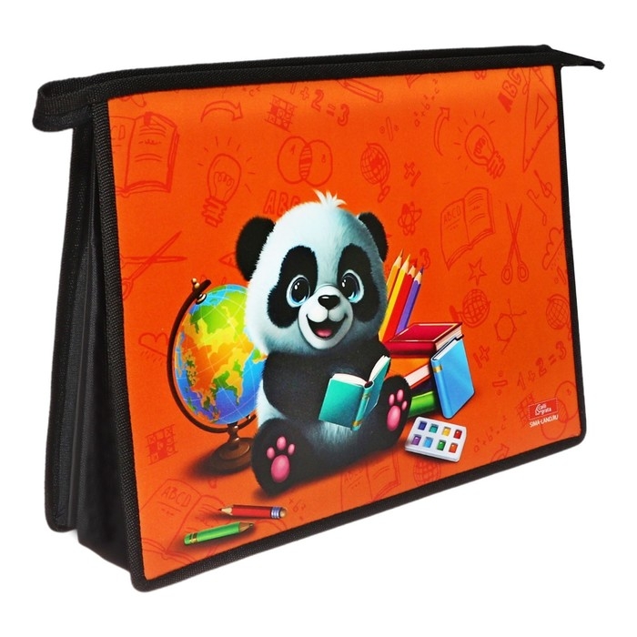 Папка для труда А4, молния сверху, пластиковая, ПТР-22, универсальная, Calligrata "Панда"