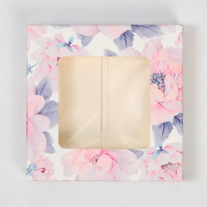 Коробка для шоколада, кондитерская упаковка, &laquo;Цветы&raquo;, с окном, 10.2 х 1.4 х 10.2 см