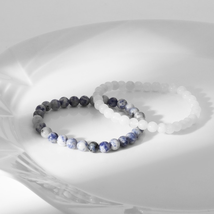 Набор браслетов 2 шт., шар №6 &laquo;Содалит и Аквамарин&raquo;