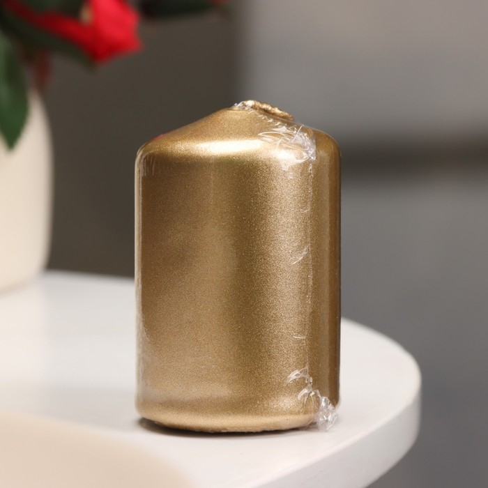 Свеча - цилиндр, 4х6 см, 9 ч, золото