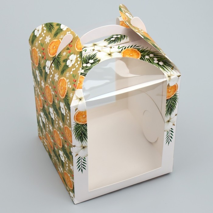 Складная коробка под маленький торт &laquo;Апельсины&raquo;, 15 х 15 х 18 см, Новый год