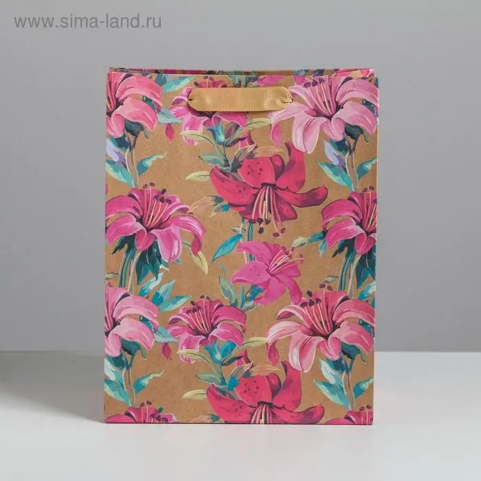 Пакет подарочный крафтовый, &laquo;Цветы&raquo;, MS 18 х 23 х 10 см