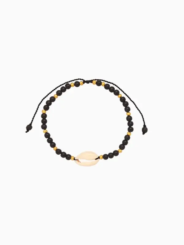 Браслет "Моана" камень пирит, длина 16 см, цв. чёрный