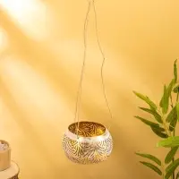 Подсвечник подвесной из кокоса, 14&times;14&times;10 см, бело-золотой
