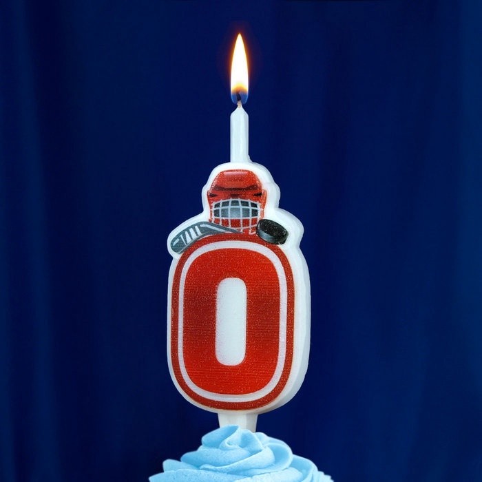 Свеча в торт &laquo;Хоккейная&raquo;, цифра 0, красная