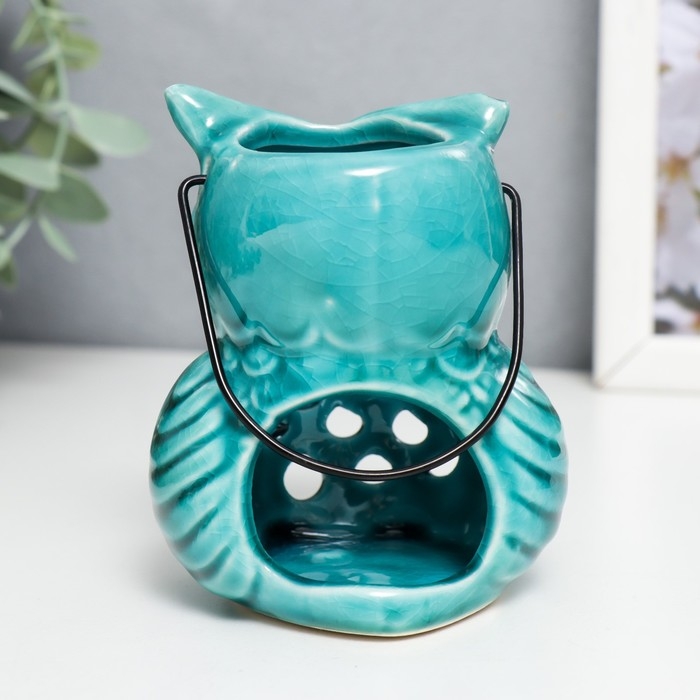 Подсвечник керамика на 1 свечу Подсвечник керамика на 1 свечу "Очковая сова" с ручкой 9,5х6,5х7 см МИКС