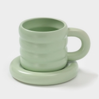 Чайная пара Доляна &laquo;Зефир&raquo;, 350 мл, керамика, зелёная